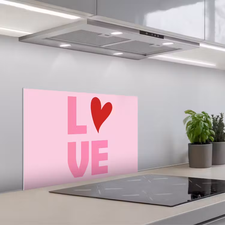 Love - Roze - Hart - Valentijn keuken achterwand spatscherm klein -3d_schuin