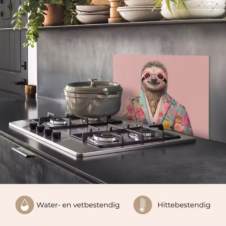 Luiaard - Bloemenprint - Bril - Roze keuken achterwand spatscherm klein -usp_NL