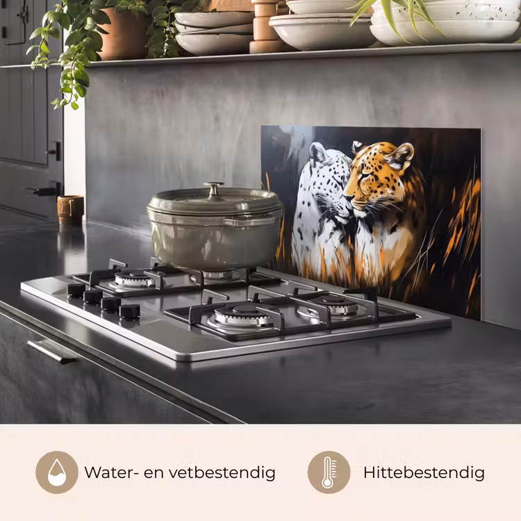 Luipaard - Oranje - Wit - Gras keuken achterwand spatscherm klein -usp_NL