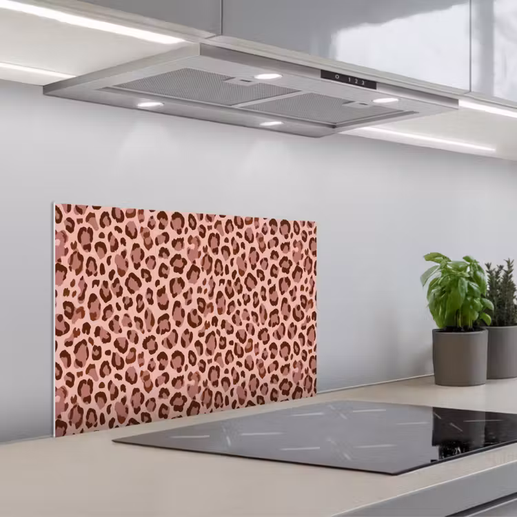 Luipaard - Patroon - Roze keuken achterwand spatscherm klein 900 -3d_schuin