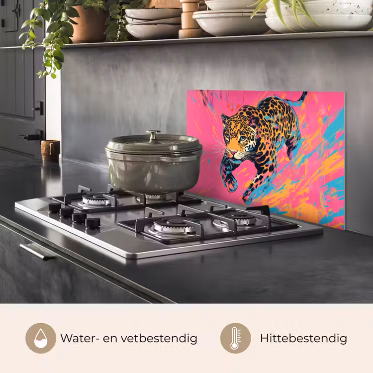 Luipaard - Roze - Oranje - Blauw - Verf keuken achterwand spatscherm klein -usp_NL