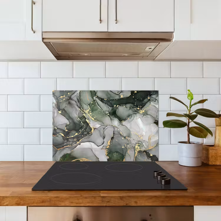 Luxe - Marmer - Groen keuken achterwand spatscherm klein -sfeer2