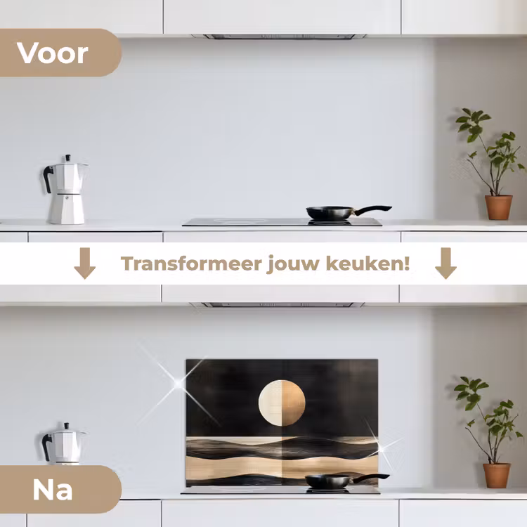 Maan - Cirkel - Goud keuken achterwand spatscherm klein -voor_na_NL