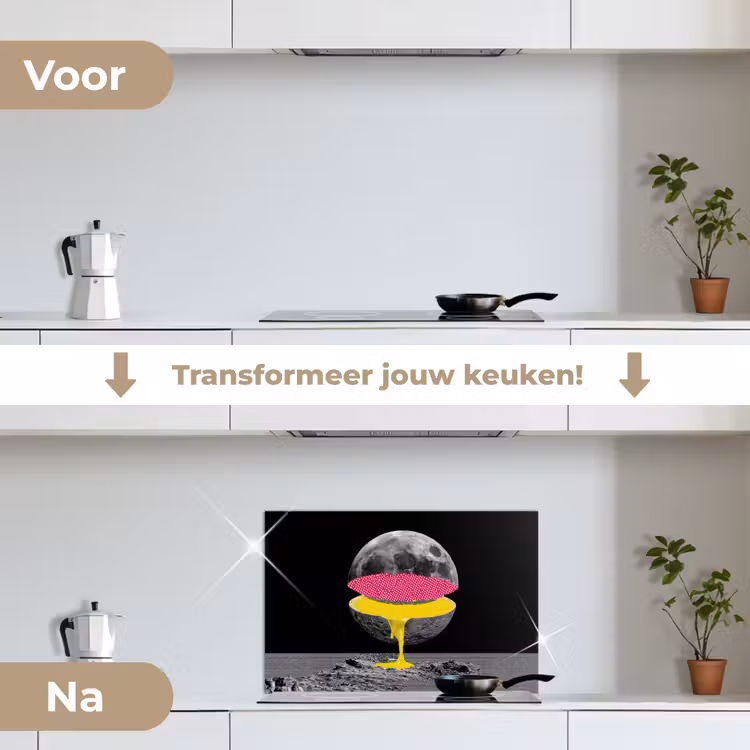 Maan - Geel - Roze - Zwart keuken achterwand spatscherm klein -voor_na_NL