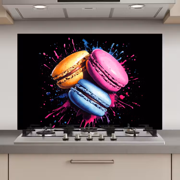 Macarons - Dessert - Graffiti - Kleurrijk - Roze - Blauw - Geel keuken achterwand spatscherm klein -3d_website