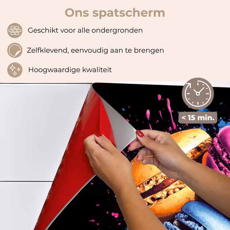 Macarons - Dessert - Graffiti - Kleurrijk - Roze - Blauw - Geel keuken achterwand spatscherm klein -spatscherm_NL