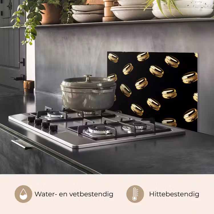 Macarons - Patroon - Goud - Zwart keuken achterwand spatscherm klein -usp_NL