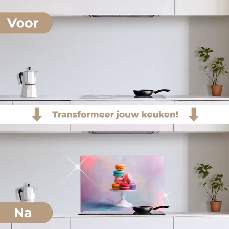 Macarons - Schaal - Pastel - Kleurrijk keuken achterwand spatscherm klein -voor_na_NL