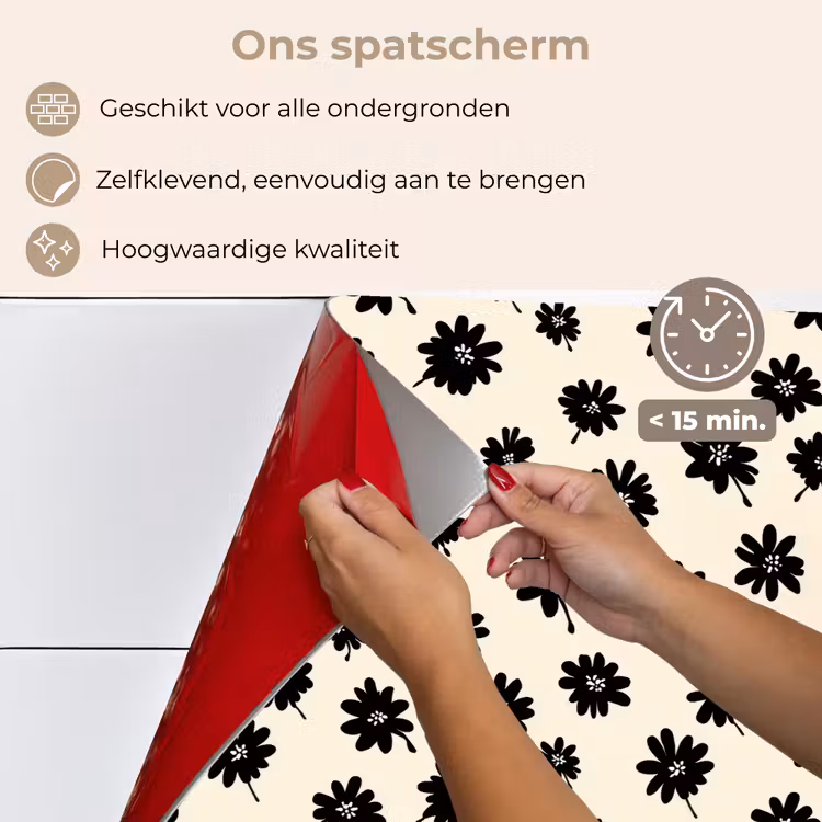 Madeliefjes - Grafisch - Zwart - Beige keuken achterwand spatscherm klein 900 -spatscherm_NL