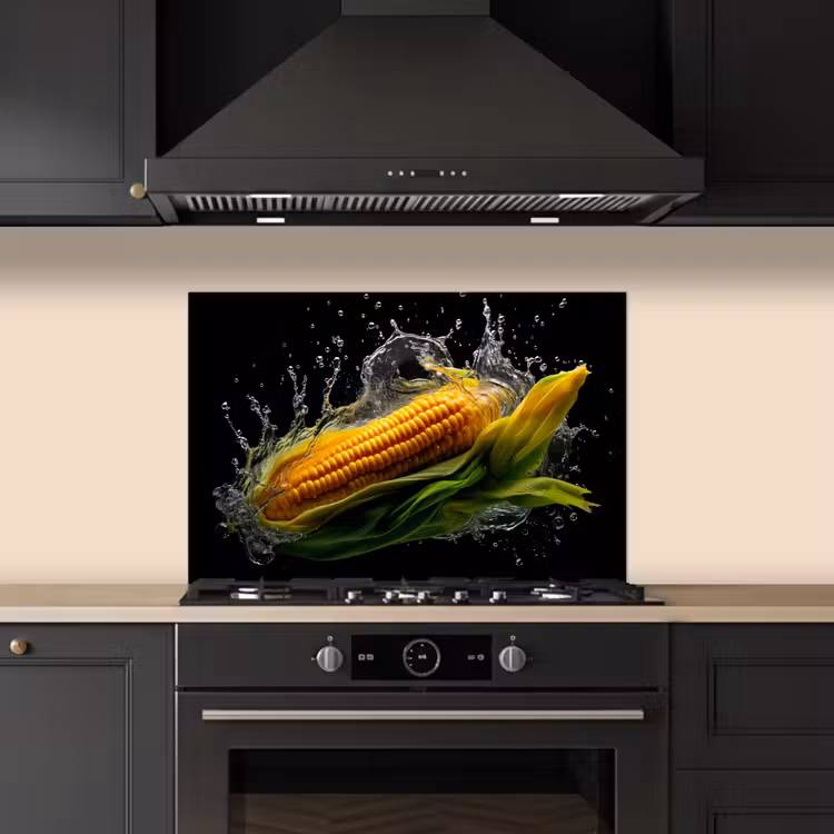 Maïs - Groente - Planten - Zwart - Water keuken achterwand spatscherm klein -sfeer1