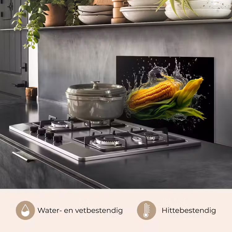 Maïs - Groente - Planten - Zwart - Water keuken achterwand spatscherm klein -usp_NL