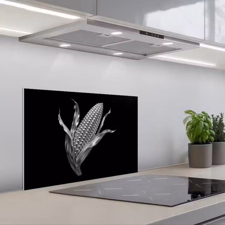 Maïskolf - Glanzend metaal - Elegant keuken achterwand spatscherm klein -3d_schuin