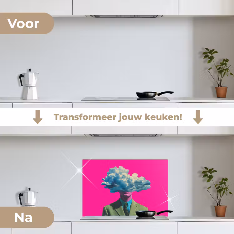 Man - Pak - Wolk - Roze keuken achterwand spatscherm klein -voor_na_NL