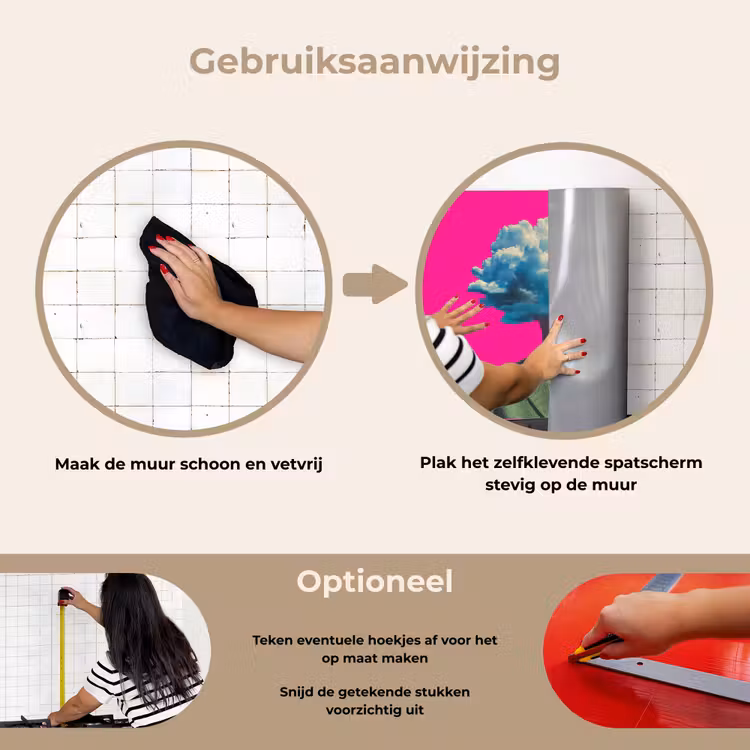 Man - Pak - Wolk - Roze keuken achterwand spatscherm klein -gebruiksaanwijzing_NL