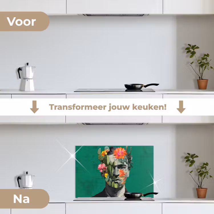 Man - Planten - Groen keuken achterwand spatscherm klein -voor_na_NL