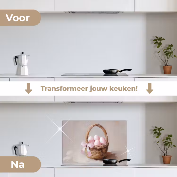 Mand - Eieren - Roze keuken achterwand spatscherm klein -voor_na_NL