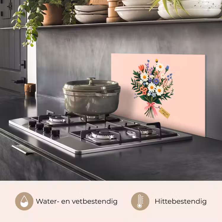 Margrieten - Boeket - Strikje - Roze keuken achterwand spatscherm klein -usp_NL
