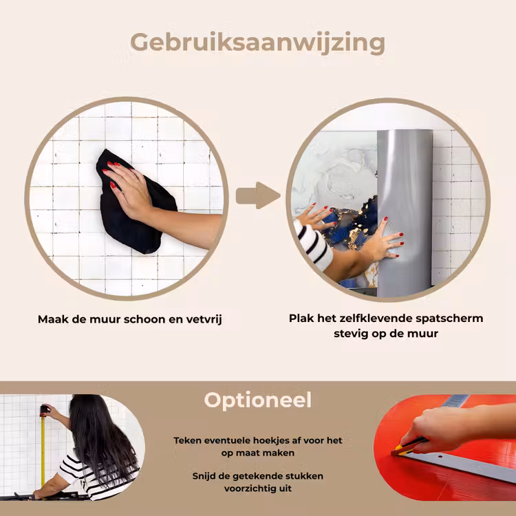 Marmer - Blauw - Goud keuken achterwand spatscherm klein -gebruiksaanwijzing_NL