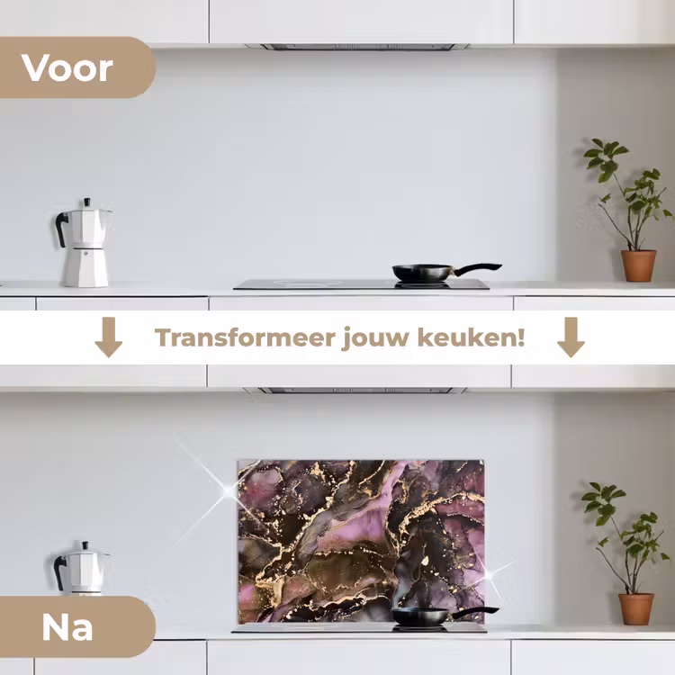 Marmer - Gold - Steen - Abstract keuken achterwand spatscherm klein -voor_na_NL