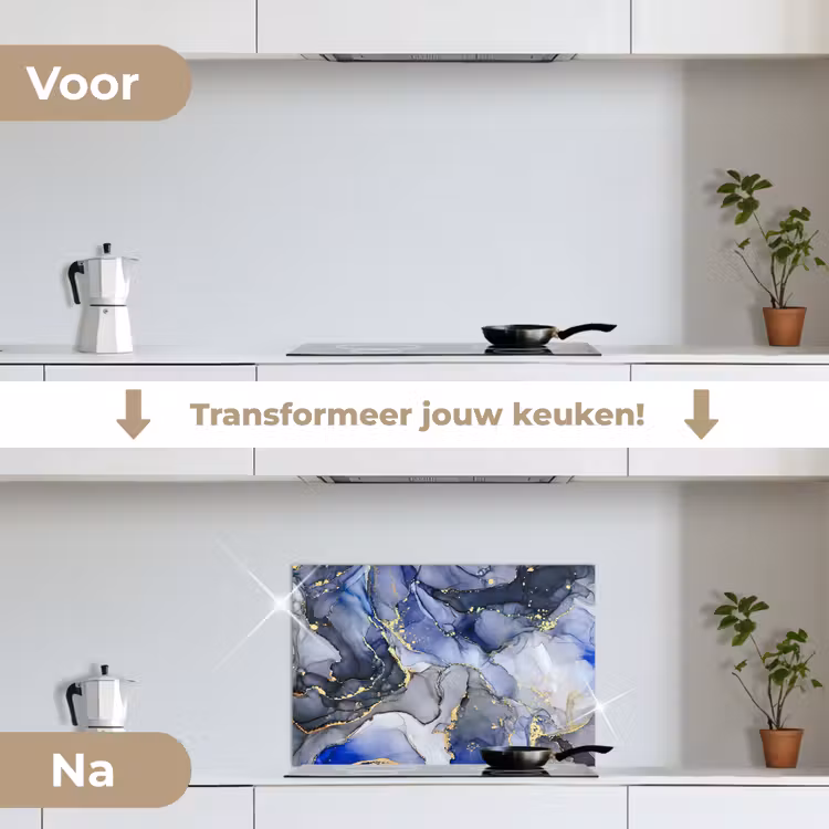Marmer - Goud - Abstract - Blauw keuken achterwand spatscherm klein -voor_na_NL