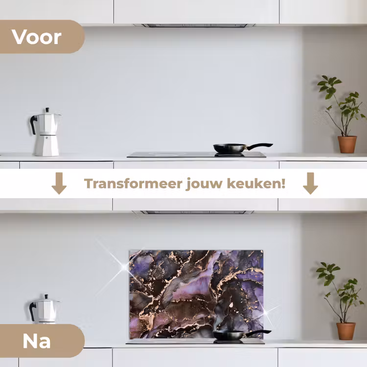 Marmer - Goud - Roze keuken achterwand spatscherm klein -voor_na_NL