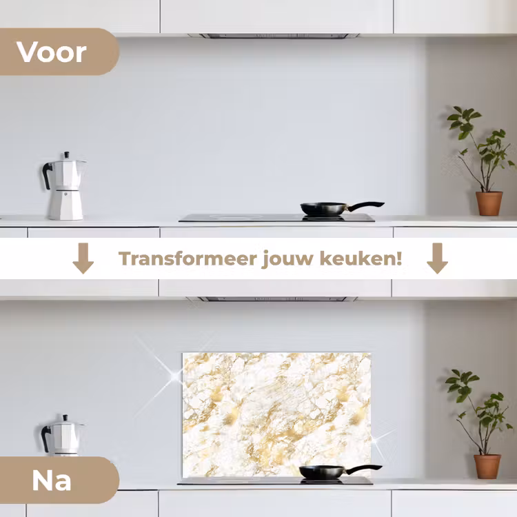 Marmer - Goud - Structuur keuken achterwand spatscherm klein 900 -voor_na_NL