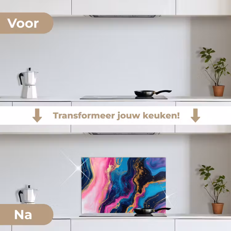 Marmer - Modern - Goud keuken achterwand spatscherm klein -voor_na_NL