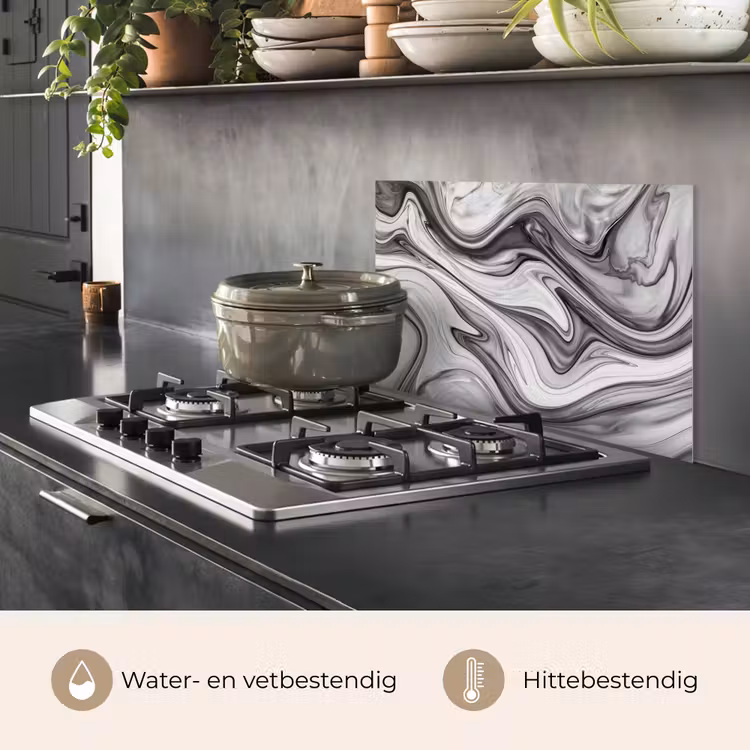 Marmer - Patronen - Grijs - Marmerlook - Zwart keuken achterwand spatscherm klein -usp_NL