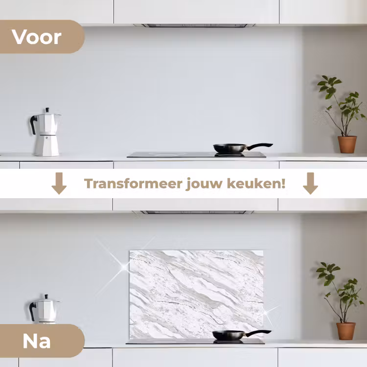 Marmer - Wit - Grijsgroen keuken achterwand spatscherm klein 900 -voor_na_NL