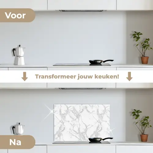 Marmer - Zuiver - Grijs - Aders keuken achterwand spatscherm klein 900 -voor_na_NL