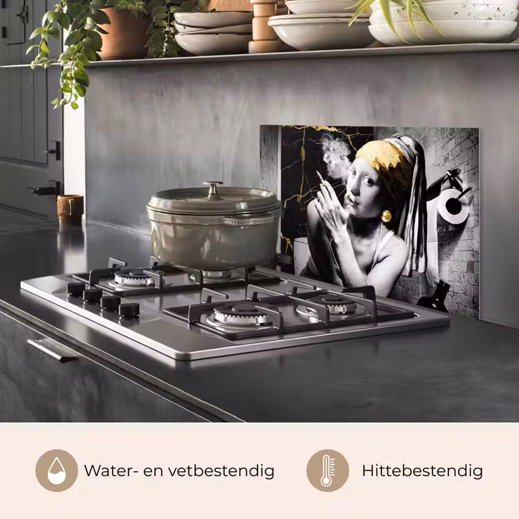 Marmerlook - Meisje met de parel - Sigaretten - Toilet - Goud - Kunst - Oude meesters keuken achterwand spatscherm klein -usp_NL