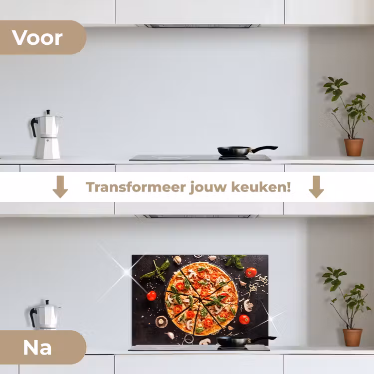 Mediterraans Feestmaal keuken achterwand spatscherm klein -voor_na_NL