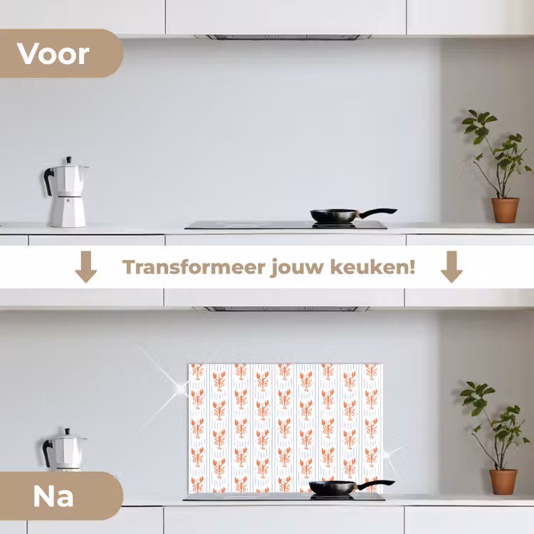 Zee - Kreeft - Oranje - Blauw keuken achterwand spatscherm klein 900 -voor_na_NL