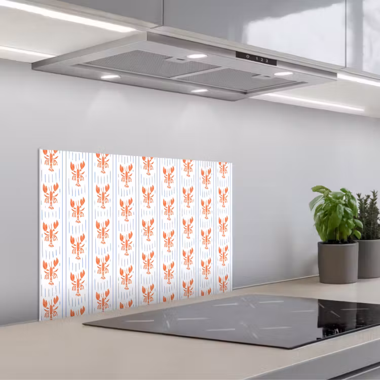 Zee - Kreeft - Oranje - Blauw keuken achterwand spatscherm klein 900 -3d_schuin