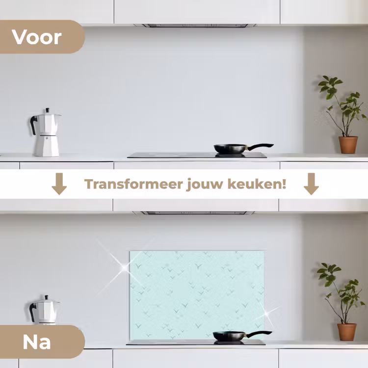 Meeuwen - Mint - Patroon keuken achterwand spatscherm klein 900 -voor_na_NL