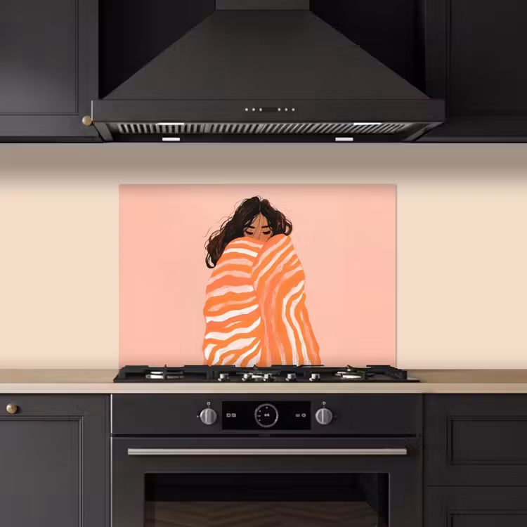 Meisje - Deken - Gestreept - Oranje keuken achterwand spatscherm klein -sfeer1