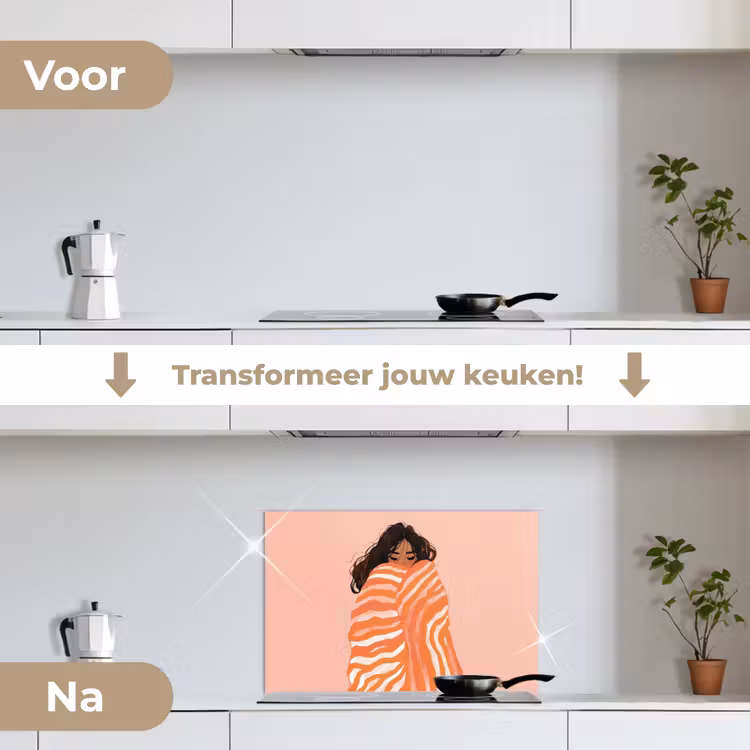 Meisje - Deken - Gestreept - Oranje keuken achterwand spatscherm klein -voor_na_NL
