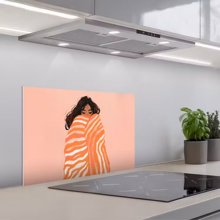 Meisje - Deken - Gestreept - Oranje keuken achterwand spatscherm klein -3d_schuin