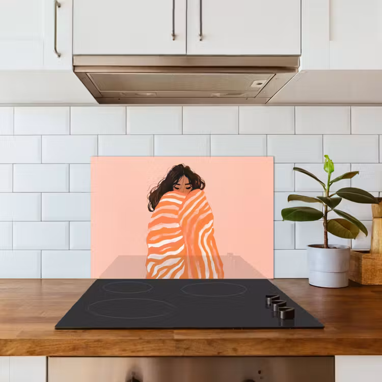 Meisje - Deken - Gestreept - Oranje keuken achterwand spatscherm klein -sfeer2