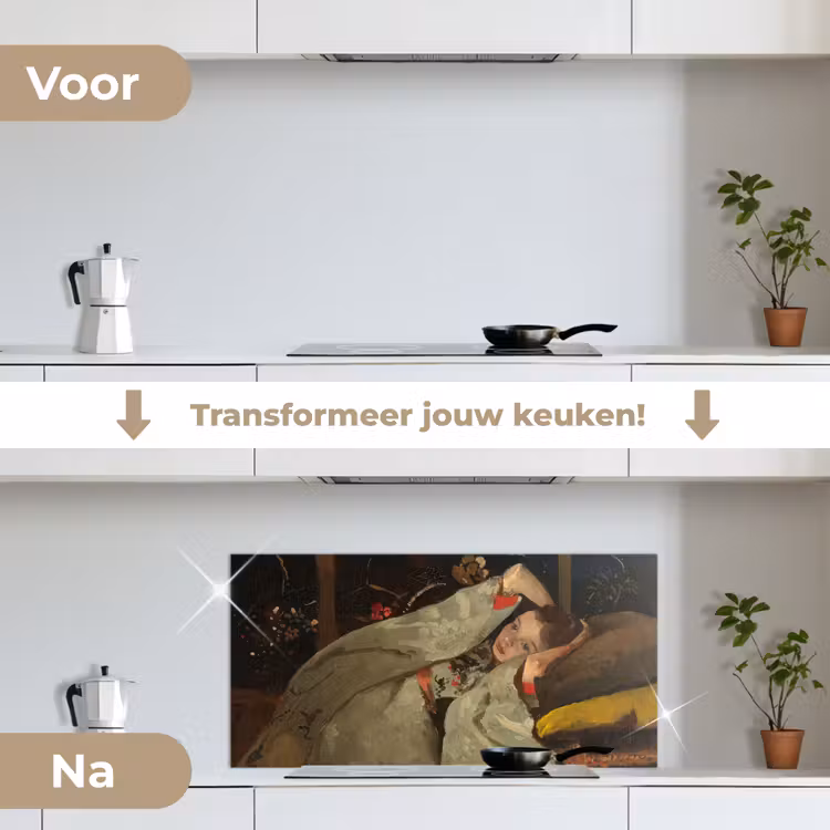 Meisje in witte kimono - Schilderij van George Hendrik Breitner keuken achterwand spatscherm middel -voor_na_NL