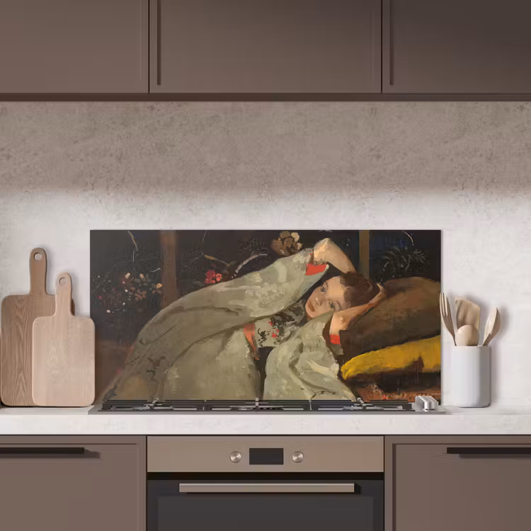 Meisje in witte kimono - Schilderij van George Hendrik Breitner keuken achterwand spatscherm middel -sfeer2
