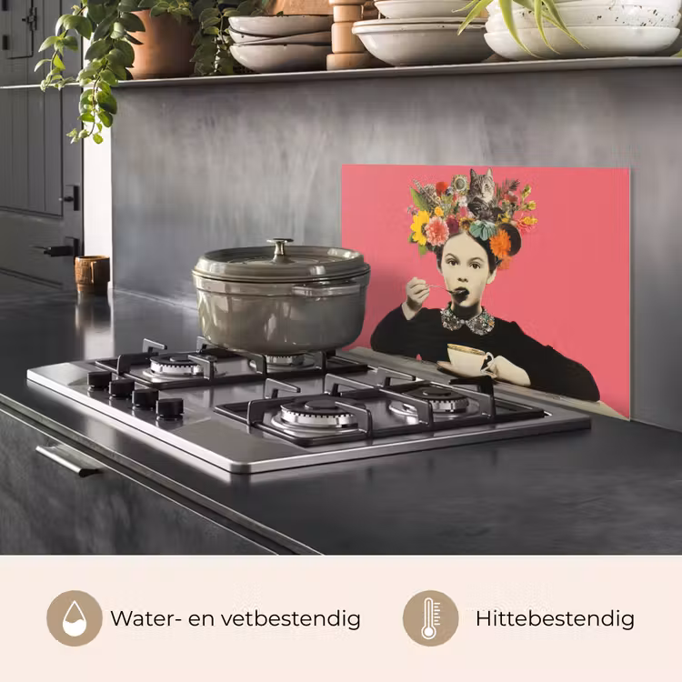 Meisje - Kopje - Bloemen - Roze keuken achterwand spatscherm klein -usp_NL