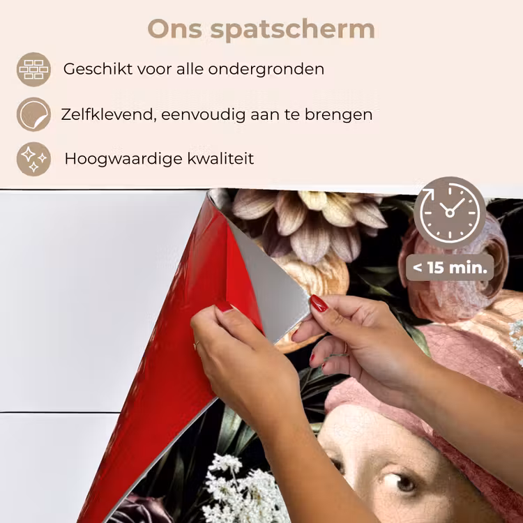 Meisje met de parel - Bloemen - Vermeer - Pastel - Kunstwerk - Schilderij - Oude meesters keuken achterwand spatscherm klein -spatscherm_NL