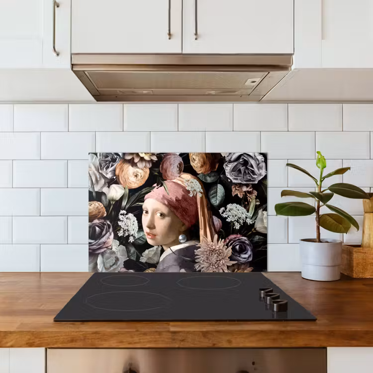 Meisje met de parel - Bloemen - Vermeer - Pastel - Kunstwerk - Schilderij - Oude meesters keuken achterwand spatscherm klein -sfeer2