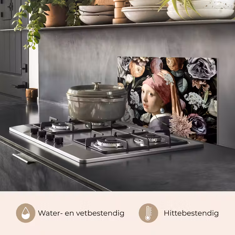 Meisje met de parel - Bloemen - Vermeer - Pastel - Kunstwerk - Schilderij - Oude meesters keuken achterwand spatscherm klein -usp_NL