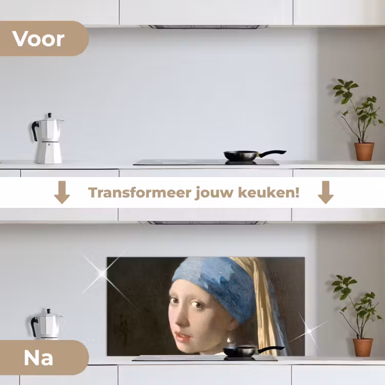 Meisje met de Parel - Schilderij van Johannes Vermeer keuken achterwand spatscherm middel -voor_na_NL