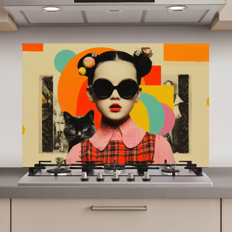 Meisje - Zonnebril - Kat - Retro keuken achterwand spatscherm klein -3d_website