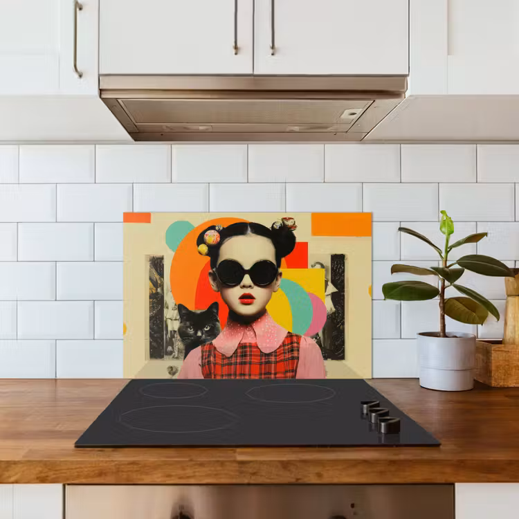 Meisje - Zonnebril - Kat - Retro keuken achterwand spatscherm klein -sfeer2