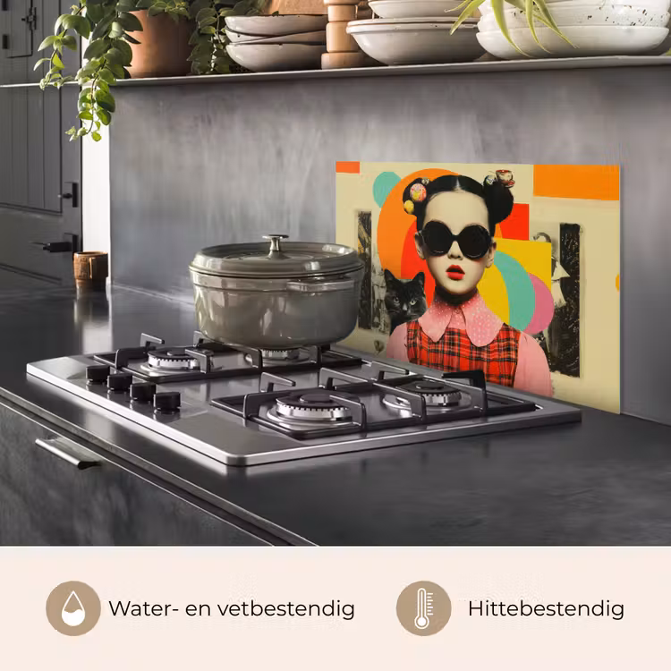 Meisje - Zonnebril - Kat - Retro keuken achterwand spatscherm klein -usp_NL