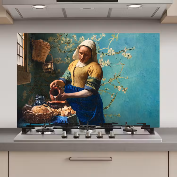 Melkmeisje - Amandelbloesem - Van Gogh - Vermeer - Schilderij - Oude meesters keuken achterwand spatscherm klein -3d_website